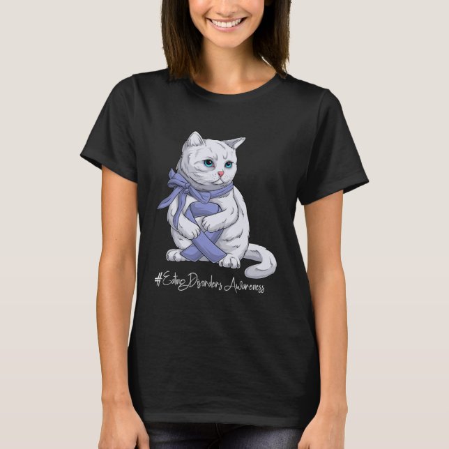 Camiseta Eating Disorders Awareness Month Orange Ribbon Cat (Frente)