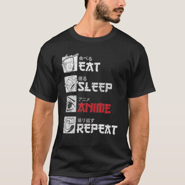 Camiseta Eats Sleep Anime Repeats Gift (Frente)
