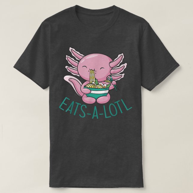 Camiseta EATSALOTL RAMEN Japão Axolotl EatingJaponês Noodal (Frente do Design)