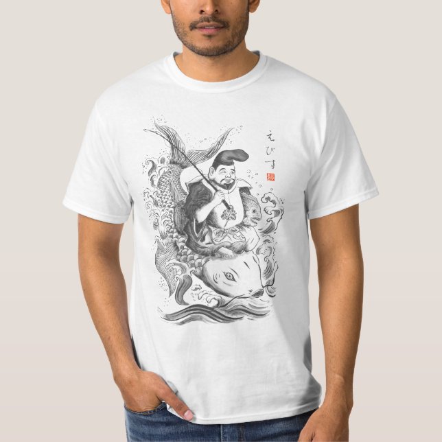 Camiseta Ebisu - Deus da Pesca e Comércio (pintura a tinta) (Frente)