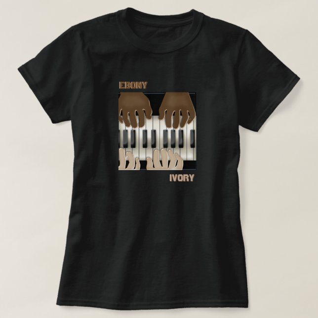 Camiseta Ebony e Ivory - Teclados Dueling (Frente do Design)