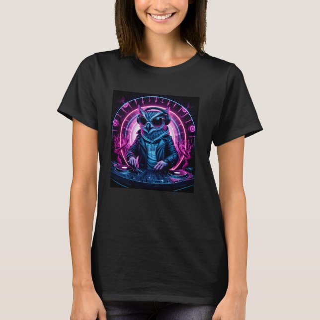 Camiseta Eclectic Edm Dj Owl Com Fones de ouvido E Óculos S (Frente)