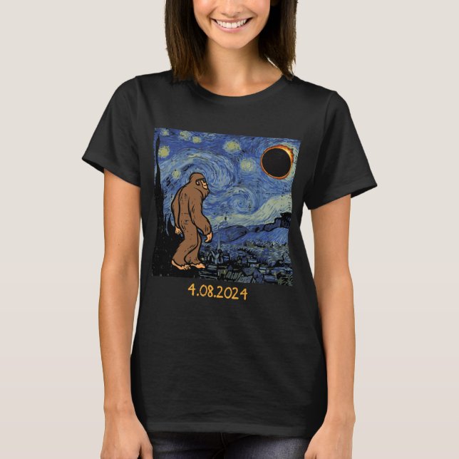Camiseta Eclipse Bigfoot Starry Night Sasquatch Men Mulhere (Frente)