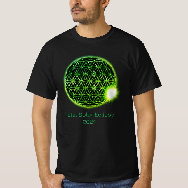 Camiseta Eclipse Solar 2024 Flor Verde Espumante da Vida (Frente)