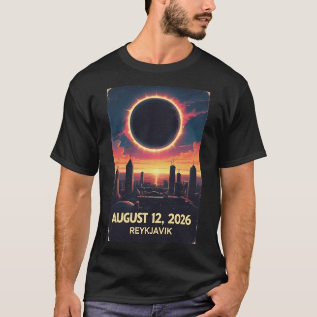 Camiseta Eclipse Solar 2026 Islândia Reykjavik Gru (Frente)
