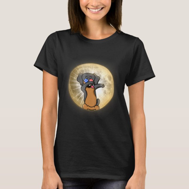 Camiseta Eclipse Solar Total 2017 Dabbing Dachshund Moon (Frente)