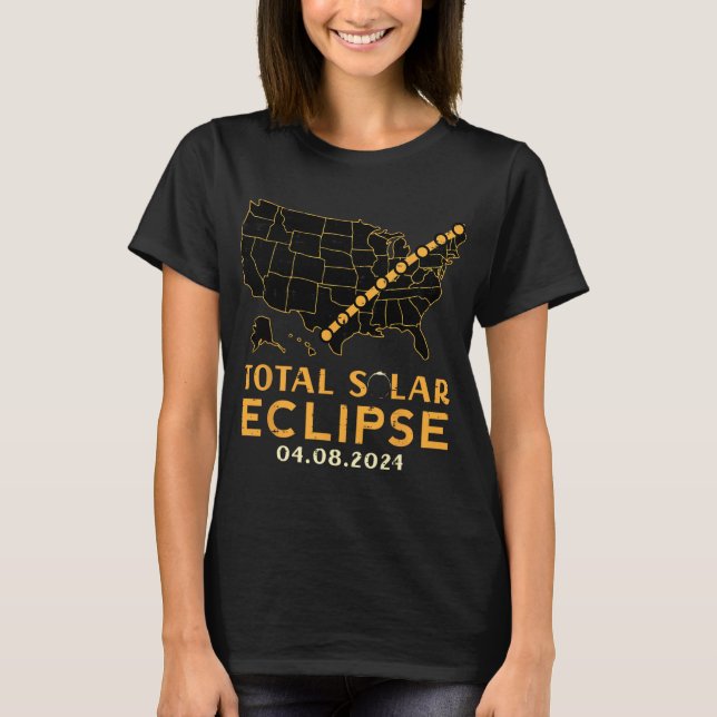 Camiseta Eclipse Solar Total 2024 abril 8 Homens Mulheres C (Frente)