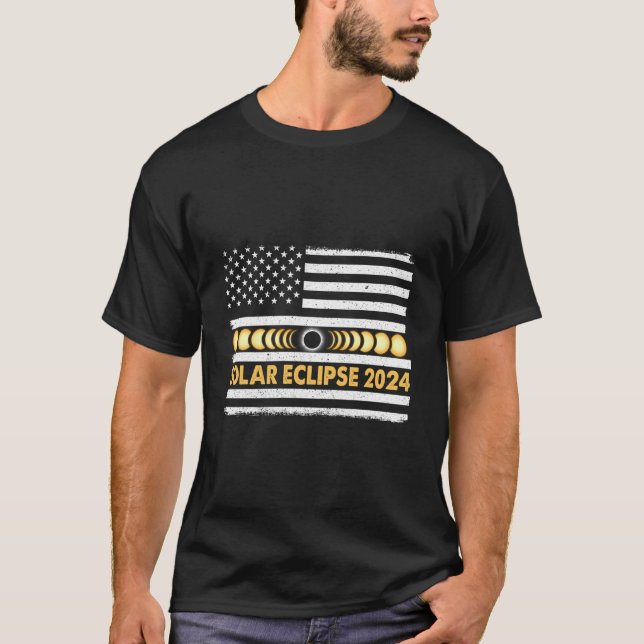 Camiseta Eclipse Solar Total 2024 Fases de Totalidade EUA A (Frente)
