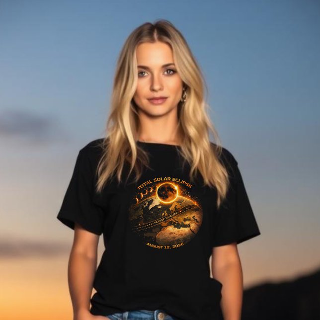 Camiseta Eclipse Solar Total 2026 (Total Solar Eclipse August 12, 2026 Path of Totality t shirt women)