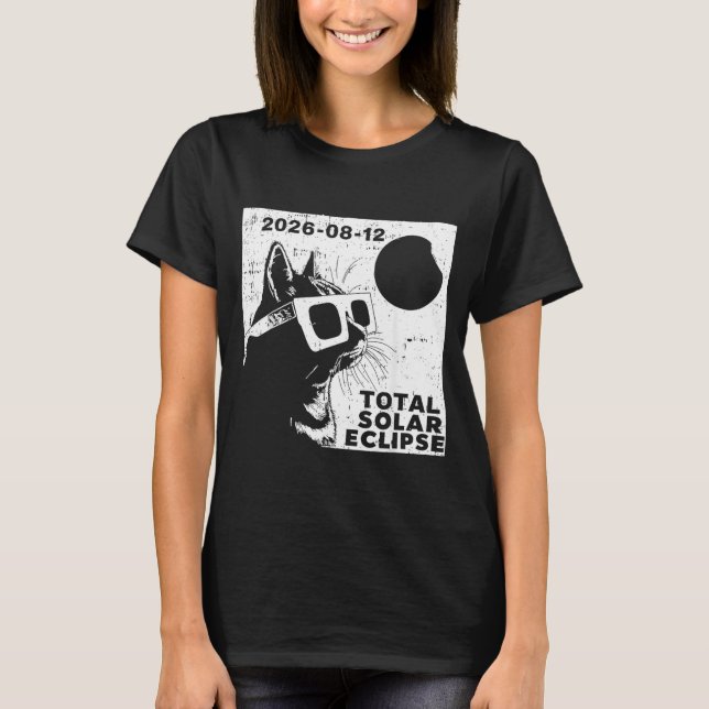 Camiseta Eclipse Solar Total 2026 Amante de Gatos (Frente)