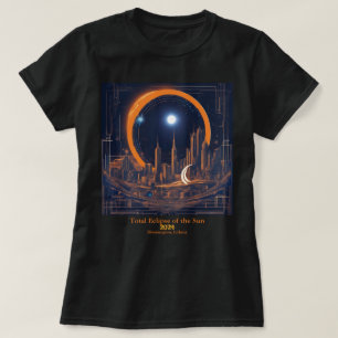 Camiseta Eclipse Solar Total 2 Lados do Texto Cityscape