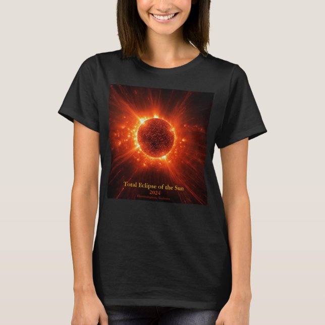 Camiseta Eclipse Solar Total do Nome da Cidade Ano Evento (Frente)
