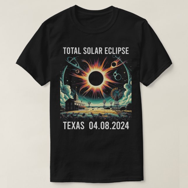Camiseta eclipse solar total em 8 de abril de 2024 (Frente do Design)