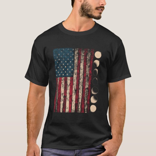 Camiseta Eclipse Total Americana Fases de Totalidade Astro (Frente)