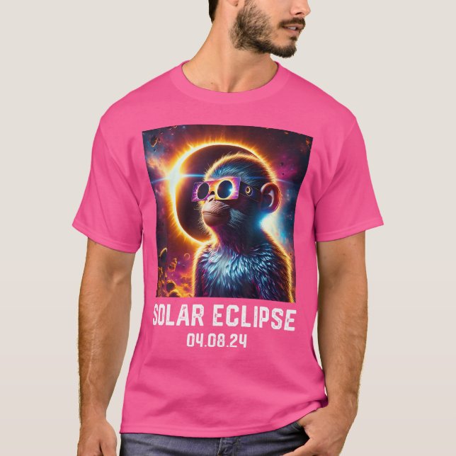 Camiseta Eclipse Total do Sol 04 08 24 Macaco Astronomia L (Frente)