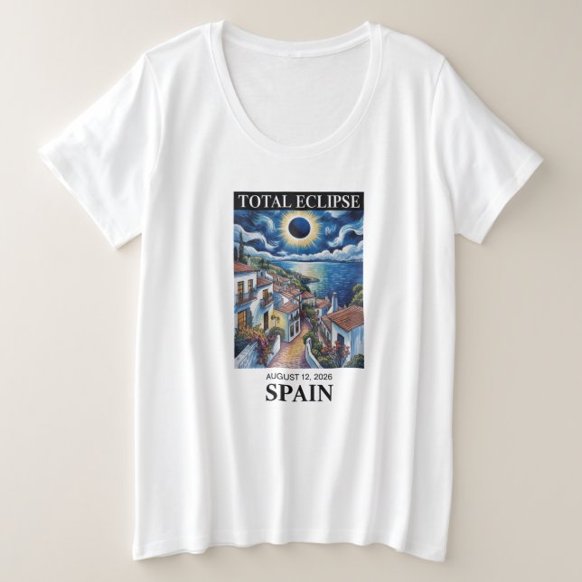 Camiseta Eclipse Total do Sol 12 de agosto de 2026 Espanha  (Frente do Design)