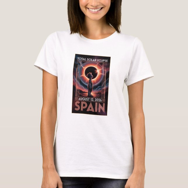 Camiseta Eclipse Total do Sol 12 de agosto de 2026 Espanha  (Frente)