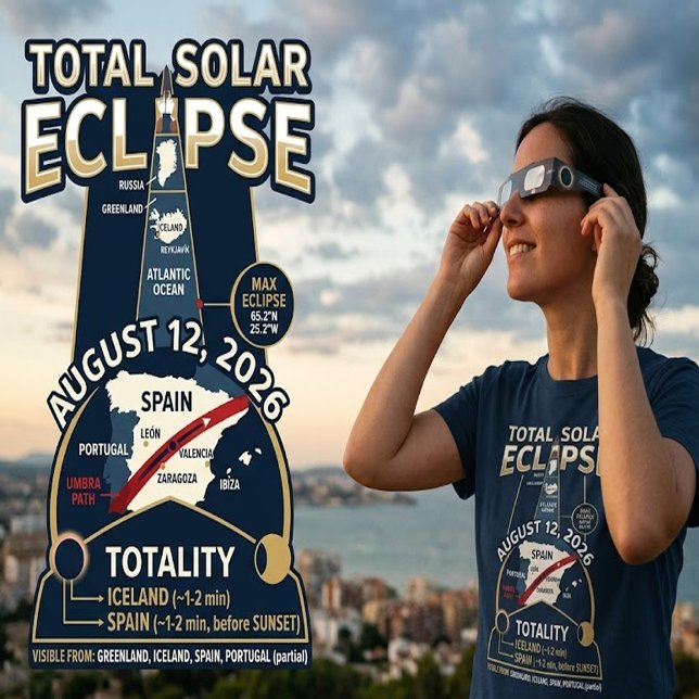 Camiseta Eclipse Total do Sol 12 de Agosto de 2026 Espanha  (Criador carregado)