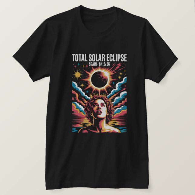 Camiseta Eclipse Total do Sol 12 de agosto de 2026 Espanha (Frente do Design)