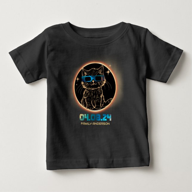 Camiseta Eclipse Total do Sol 2024 Gato Óculos de Eclipse S (Frente)