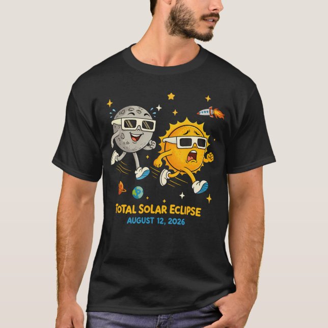Camiseta Eclipse Total do Sol 2026 Agosto 12 Astronômico (Frente)