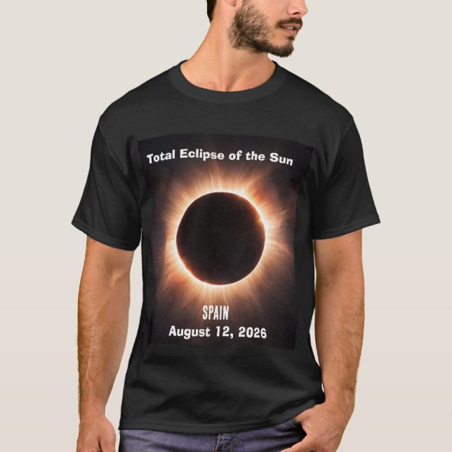 Camiseta Eclipse Total do Sol Espanha 12 de Agosto de 2026 (Frente)