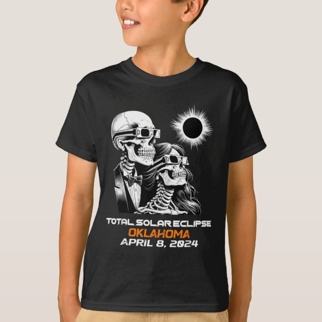 Camiseta Eclipse Total do Sol Esqueleto Oklahoma Ok (Frente)