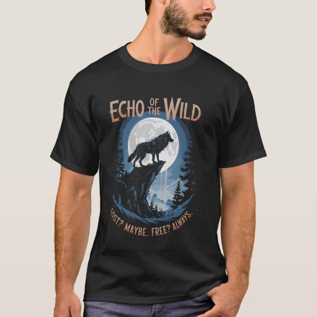 Camiseta Eco da Noite Selvagem da Lua do Lobo Uivando na Na (Frente)