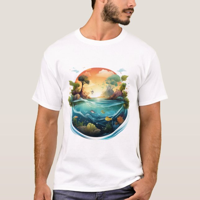 Camiseta Eco Globe Trabalho de arte: Natureza e Conexão Oce (Frente)