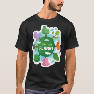 Camiseta Economize nosso ambiente verde de energia do plane
