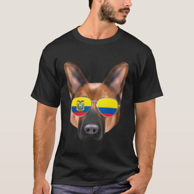 Camiseta Ecuadorian Flag German Shepherd Dog Ecuador Pocket (Frente)