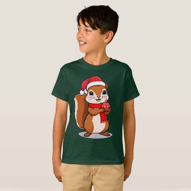 Camiseta Écureuil de Noël Mignon (Frente Completa)