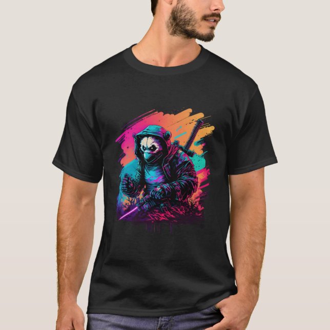 Camiseta Ed Panda Ninja Steampunk Synthwave (Frente)