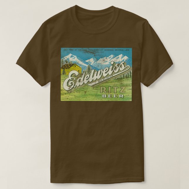 Camiseta Edelweiss Ritz Beer Defunct Brewery Logo (Frente do Design)