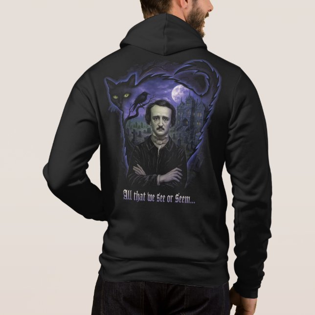 Camiseta Edgar Allan Poe Gothic Hoodie - Raven & Cat (Verso)