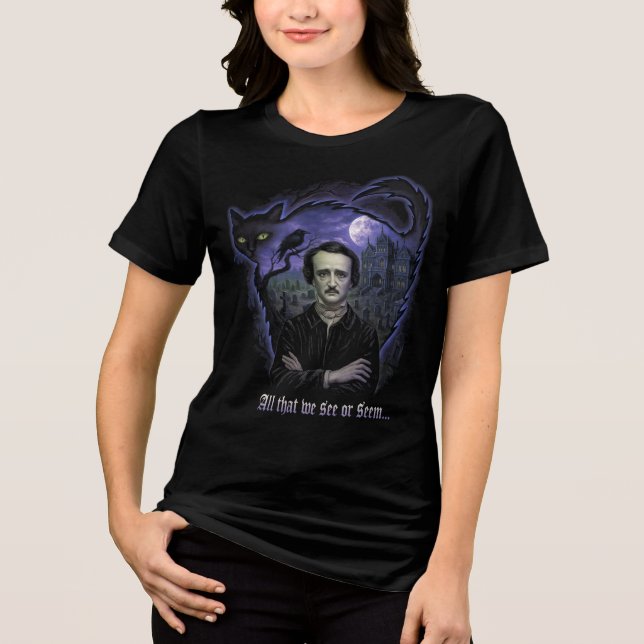 Camiseta Edgar Allan Poe Gothic Womens Tee - Raven & Cat (Frente)