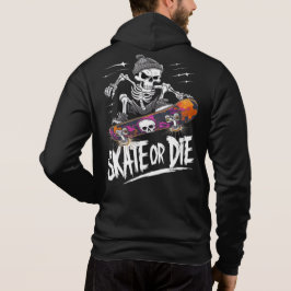 Camiseta Edgy Halloween Skeleton Andando skate: Monochr