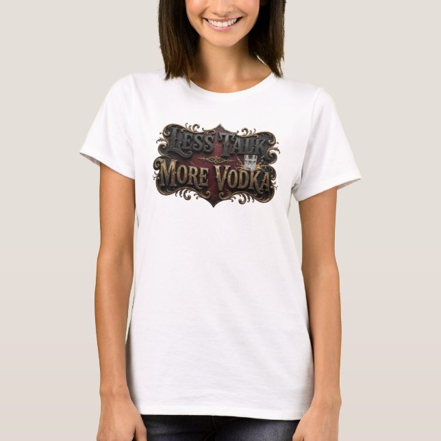 Camiseta Edgy Rosa MENOS FALA MAIS VODKA Design de Texto (Frente)