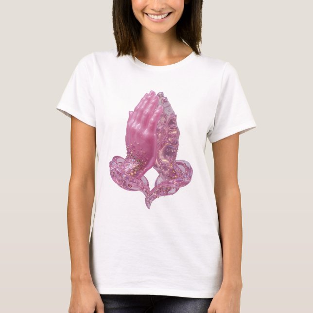 Camiseta Edgy Silver com a legenda MÃOS EM ORAÇÃO (Frente)