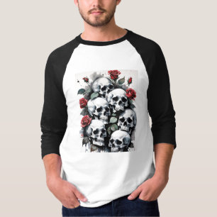 Camiseta Edgy Skulls e Rosas vermelhas
