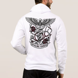 Camiseta Edgy Tattoo Nurse Skull & Healing Hands Caduceus 