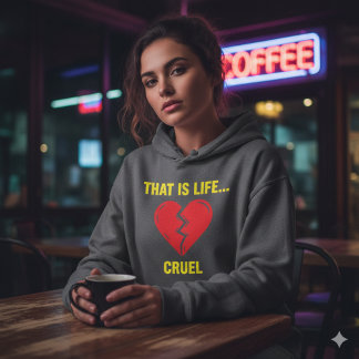 Camiseta Edgy Y2K Broken Heart Hoodie - That Is Life Cruel 