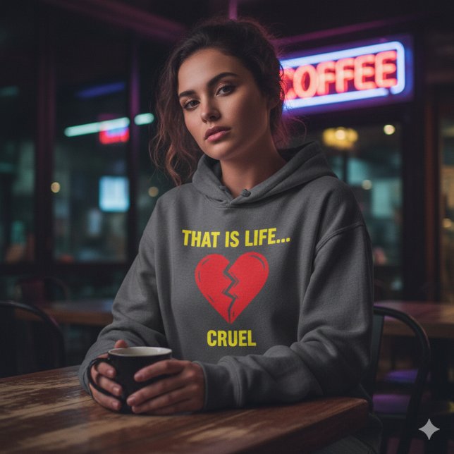 Camiseta Edgy Y2K Broken Heart Hoodie - That Is Life Cruel  (Criador carregado)