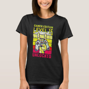 Camiseta Edição de 15º Aniversário do Video Gamer Nível 15 