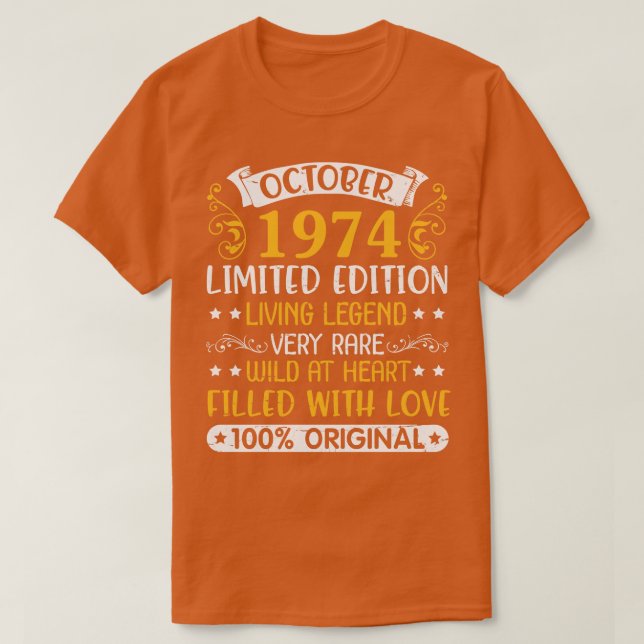Camiseta Edição limitada de outubro de 1974 Vivendo muito r (Frente do Design)