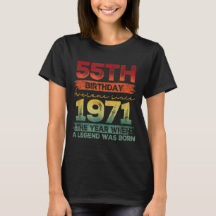 Camiseta Edição Limitada Vintage 1971 de 55 Anos de Idade A