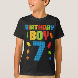 Camiseta Edifício Bricks 7 Birthday Boy 7 sete anos