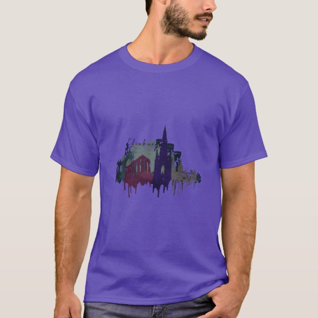 Camiseta Edifício da Cidade de Edimburgo Escócia Aquarela P (Frente)