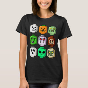 Camiseta Edifício de Halloween Tijolo Cabeça Abóbora Fantas