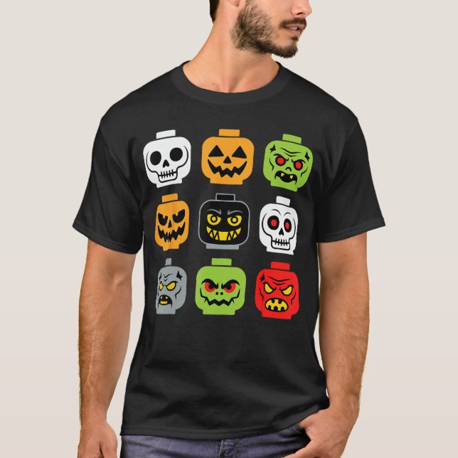 Camiseta Edifício de Halloween Tijolo Cabeça Adulto Homens  (Frente)